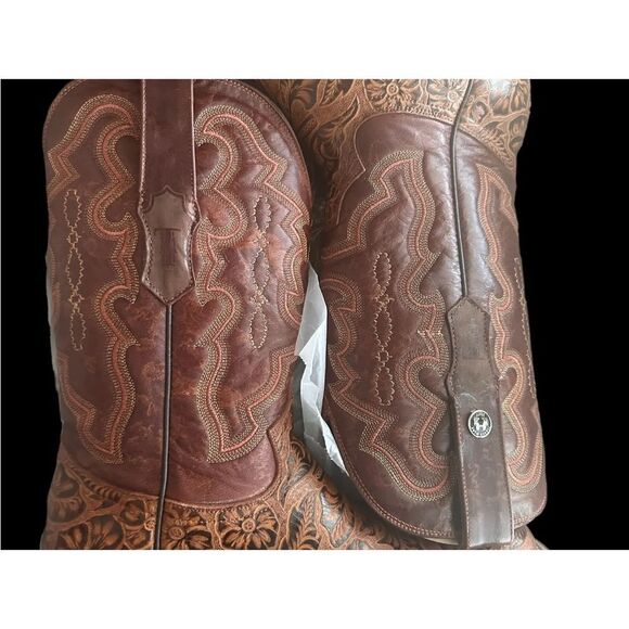 Leather Tanner Mark Hand Tooled Western Boot Broad Square Toe Men 8/Women - Picture 8 of 16